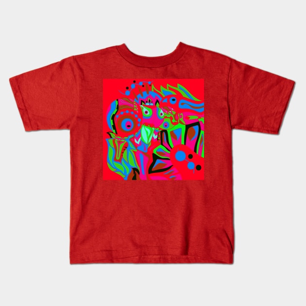 dogu the crimson alien knight in ecopop patterns Kids T-Shirt by jorge_lebeau